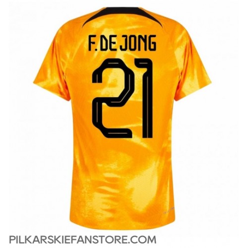 Tanie Strój piłkarski Holandia Frenkie de Jong #21 Koszulka Podstawowej MŚ 2022 Krótkie Rękawy